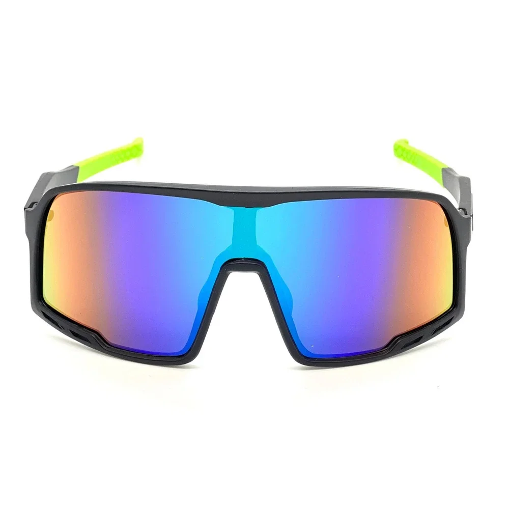 Men's‎ Sport Sunglasses Black Frame Mirror Lens Neon Green Accents Outfit Gafas